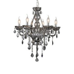 Orsina  6-Arm Smoked Crystal Chandelier, Candle-Style Glass Ceiling Lamp With K9 Droplets, Crystal Ceiling Light - thumbnail 2