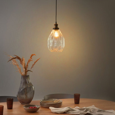 Beliani Pendant Lamp With Textured Transparent Glass Shade And Iron Frame, W20 X H125Cm - image 1