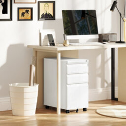 Vinsetto Steel File Cabinet With Lock And Wheels For Home Office, White - thumbnail 9