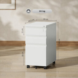 Vinsetto Steel File Cabinet With Lock And Wheels For Home Office, White - thumbnail 3
