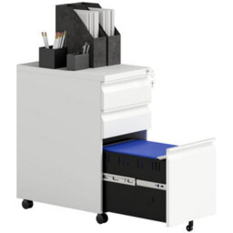 Vinsetto Steel File Cabinet With Lock And Wheels For Home Office, White - thumbnail 2