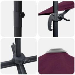 Berkfield Modern Cantilever Roma Parasol Bordeaux Red 286X285X265 Cm Aluminium - thumbnail 9