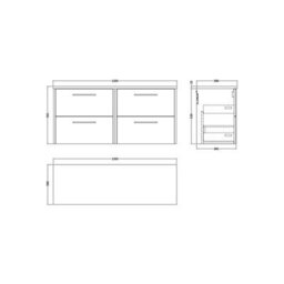 Balterley Winshill Contemporary 4 Drawer Wall Hung Vanity Unit With Laminate Worktop, Grey, 1200mm - thumbnail 2