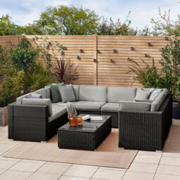 Furniturebox Orlando Black Rattan Garden Sofa Modular Outdoor Patio Couch Seating, Table & 8 Chairs Garden Corner Sofa Set +Cover - thumbnail 7
