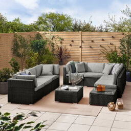 Furniturebox Orlando Black Rattan Garden Sofa Modular Outdoor Patio Couch Seating, Table & 8 Chairs Garden Corner Sofa Set +Cover - thumbnail 1