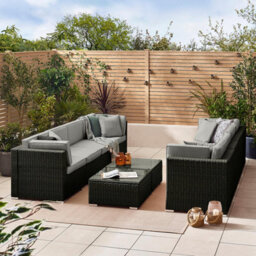 Furniturebox Orlando Black Rattan Garden Sofa Modular Outdoor Patio Couch Seating, Table & 8 Chairs Garden Corner Sofa Set +Cover - thumbnail 2