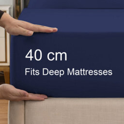 "Ameha Fitted Sheet 40Cm Extra Deep Pocket Elastic Corners Soft Microfiber Fitted Sheet 16"" (Navy Blue,super King 180X200Cm)" - thumbnail 3