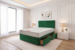 Knight Sleep York Emerald Plush 4Ft6 Hybrid Sprung Orthopaedic Divan Bed Set 4 Drawers With Upholstered Headboard - Double - thumbnail 1