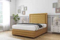 "Sloomy Ashford Mustard Plush Divan Bed Set 2 Drawers Left Side - 54"" Floor Standing  & 12"" Footboard 2'6 Small Single" - thumbnail 2
