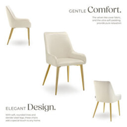 Tectake Set Of 2 Dining Chair Avane - Velvet Look, Padded Armchair, High Backrest And Armrests  - Beige - thumbnail 3