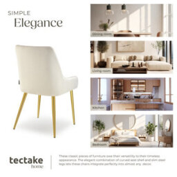 Tectake Set Of 2 Dining Chair Avane - Velvet Look, Padded Armchair, High Backrest And Armrests  - Beige - thumbnail 7