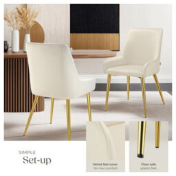 Tectake Set Of 2 Dining Chair Avane - Velvet Look, Padded Armchair, High Backrest And Armrests  - Beige - thumbnail 4