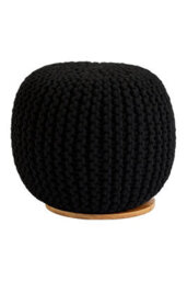 Orsina Comfortable Black Woven Pouffe, Plump Round Body Pouffe For Bedroom, Chunky Pattern Pouffe For Livingroom - thumbnail 2