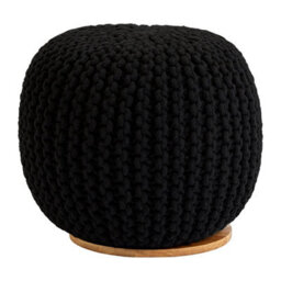 Orsina Comfortable Black Woven Pouffe, Plump Round Body Pouffe For Bedroom, Chunky Pattern Pouffe For Livingroom - thumbnail 3