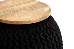 Orsina Comfortable Black Woven Pouffe, Plump Round Body Pouffe For Bedroom, Chunky Pattern Pouffe For Livingroom - thumbnail 5