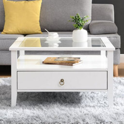Furniture in Fashion Stanley Square Glass Coffee Table With 2 Drawers In White - thumbnail 3