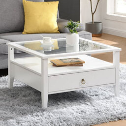 Furniture in Fashion Stanley Square Glass Coffee Table With 2 Drawers In White