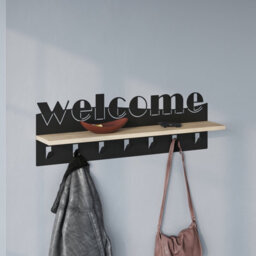 Decortie Modern Welcome Letter Wall Hanger Oak Metal 7 Metal Hooks For Hanging Shelf Rack Hotels Hallway Bedroom (Black) - thumbnail 4