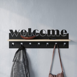 Decortie Modern Welcome Letter Wall Hanger Oak Metal 7 Metal Hooks For Hanging Shelf Rack Hotels Hallway Bedroom (Black) - thumbnail 6