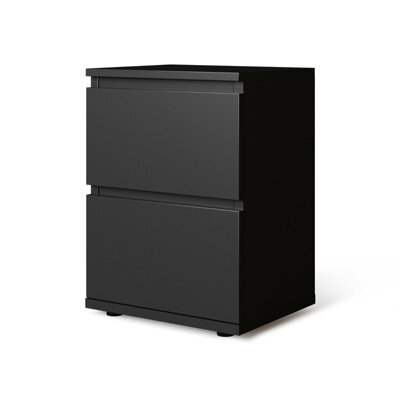 Urbn-Living Urbnliving Height 49Cm 2 Drawer Wooden Bedroom Bedside Cabinet Colour Black Carcass And Black Drawers No Handle Nightstand - image 1