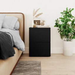 Urbn-Living Urbnliving Height 49Cm 2 Drawer Wooden Bedroom Bedside Cabinet Colour Black Carcass And Black Drawers No Handle Nightstand - thumbnail 2