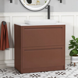 Royal Bathrooms Royal Bathroom Elmore 800mm Terracotta Clay Freestanding Bathroom Vanity Unit 2 Drawer Plain White Worktop With Qubix Basin - thumbnail 1