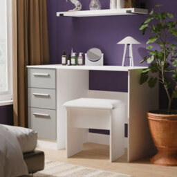 Trent 3 Drawer Desk In Dusk Grey & White Matt (Ready Assembled) - thumbnail 1