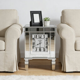 Artloge Silver Mirrored Glass Bedside Table Nighstand Side Table Cabinet With Quartz Clock, 48X33X63.5Cm - thumbnail 8