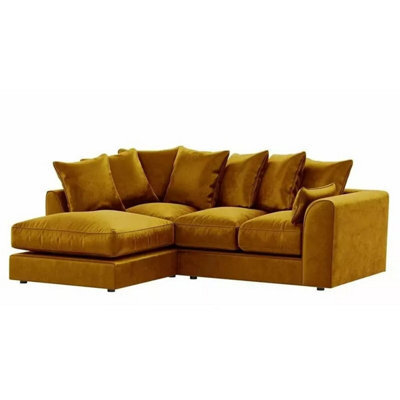 Plush Velvet 4 Seater Left Hand Corner Sofa Gold