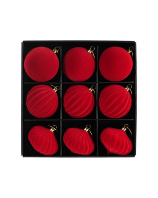 Werchristmas Set Of 9 Velvet Baubles, Red, 10 Cm - image 1