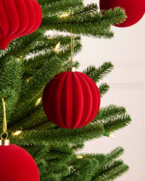 Werchristmas Set Of 9 Velvet Baubles, Red, 10 Cm - thumbnail 4