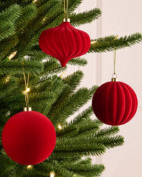 Werchristmas Set Of 9 Velvet Baubles, Red, 10 Cm - thumbnail 2
