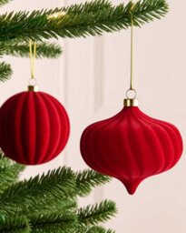 Werchristmas Set Of 9 Velvet Baubles, Red, 10 Cm - thumbnail 3