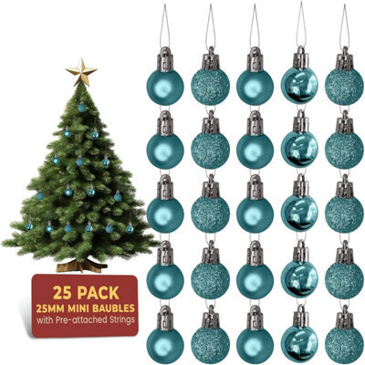 Festive Fix 25 Ice Blue  Mini Christmas Baubles Shatterproof Ornaments For Xmas Tree Home Party Decorations Matte Shiny Glitter - image 1