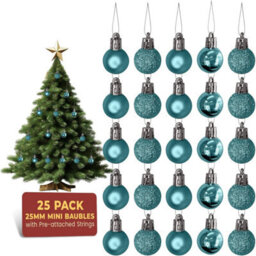 Festive Fix 25 Ice Blue  Mini Christmas Baubles Shatterproof Ornaments For Xmas Tree Home Party Decorations Matte Shiny Glitter