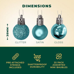 Festive Fix 25 Ice Blue  Mini Christmas Baubles Shatterproof Ornaments For Xmas Tree Home Party Decorations Matte Shiny Glitter - thumbnail 2