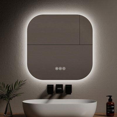Emke Illuminated Bathroom Mirror 600X600mm Frameless Wall Mounted Mirror With Touch, Anti-Fog, Dimmable & 3 Colors - image 1