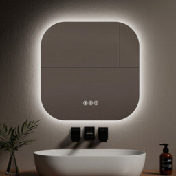 Emke Illuminated Bathroom Mirror 600X600mm Frameless Wall Mounted Mirror With Touch, Anti-Fog, Dimmable & 3 Colors - thumbnail 1