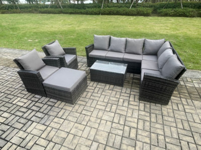 Fimous 9 Seater High Back Outdoor Garden Furniture Set Rattan Corner Sofa Set With Rectangular Coffee Table Footstool - image 1