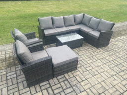 Fimous 9 Seater High Back Outdoor Garden Furniture Set Rattan Corner Sofa Set With Rectangular Coffee Table Footstool - thumbnail 2