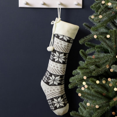 Dibor Grey And White Fair Isle Snowflake Xmas Gift Decoration Christmas Stocking For Kids - image 1