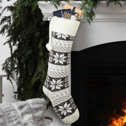 Dibor Grey And White Fair Isle Snowflake Xmas Gift Decoration Christmas Stocking For Kids - thumbnail 3