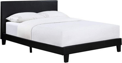 Modernique Black 4Ft, Small Double Bed In Faux Leather, Slatted Wooden Base - image 1
