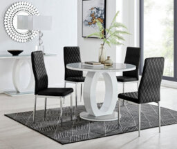 Furniturebox Uk Giovani Round Grey 100Cm Table And 4 Black Velvet Milan Chairs - thumbnail 1