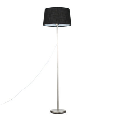 Valuelights Charles Brushed Chrome Floor Lamp With Black Linen Shade - image 1