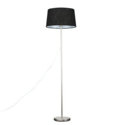 Valuelights Charles Brushed Chrome Floor Lamp With Black Linen Shade