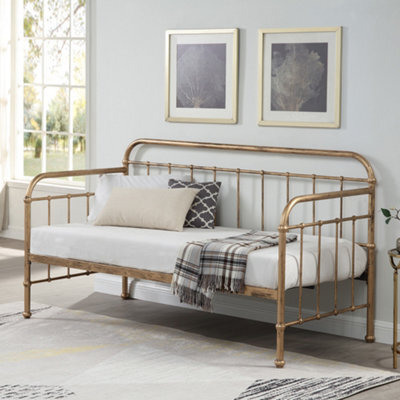 SlumberWorx Ickleford Industrial Living Room Bedroom Antique Brass Metal Day Bed Frame - image 1