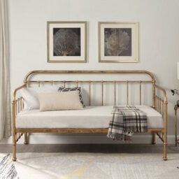 SlumberWorx Ickleford Industrial Living Room Bedroom Antique Brass Metal Day Bed Frame - thumbnail 2