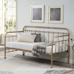 SlumberWorx Ickleford Industrial Living Room Bedroom Antique Brass Metal Day Bed Frame - thumbnail 1