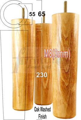 L&F Turned Wood Legs Oak Wash 230mm High Set Of 4 Replacement Furniture Bun Feet Settee Chairs Sofas Footstools M8 Pkc148 - image 1